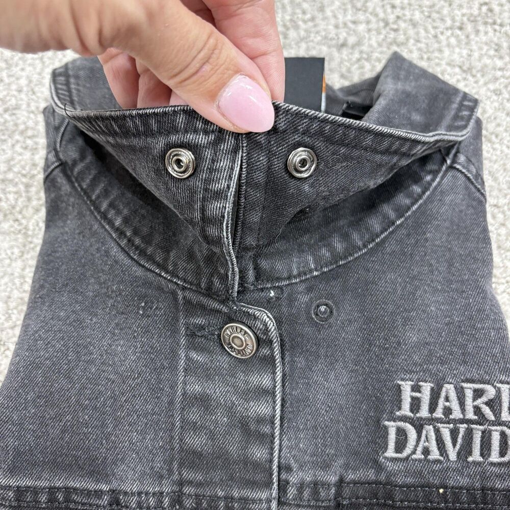 Harley Davidson Vest Womens XL Black Denim Skull Biker Sleeveless Motorcycle - Picture 3 of 8